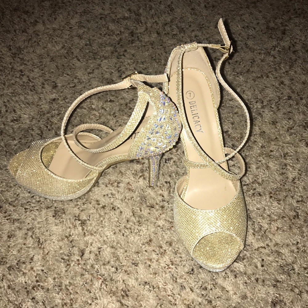 Gold glitter rhinestone heels